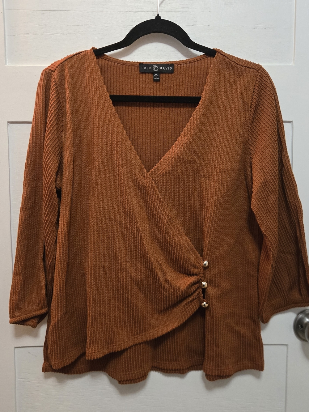 Fred David Rust Wrap-Style Knit Top